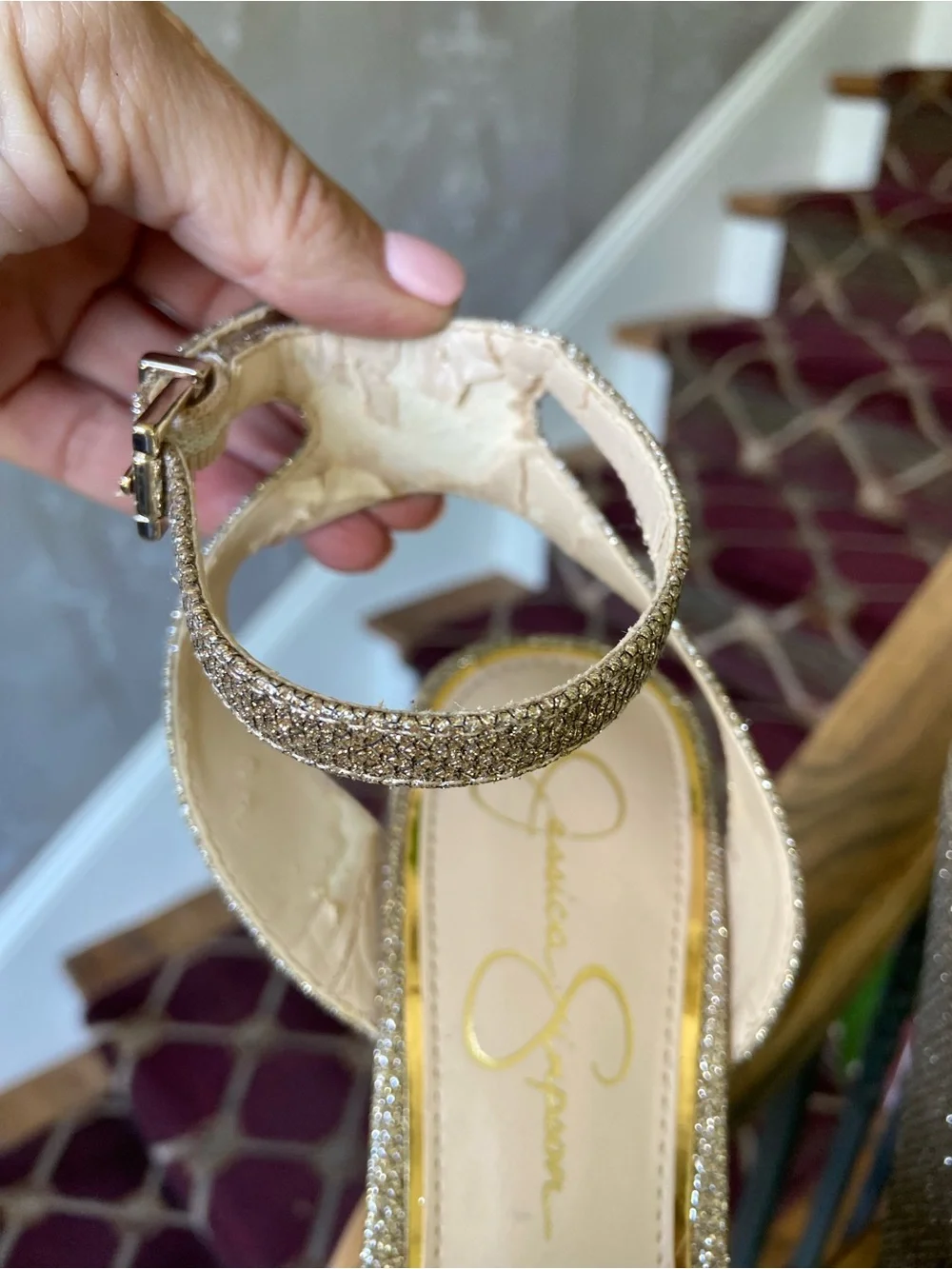 Jessica Simpson Prena Gold Platform Wedge Sandals Size 7 NWOT Glam Cocktail Fun